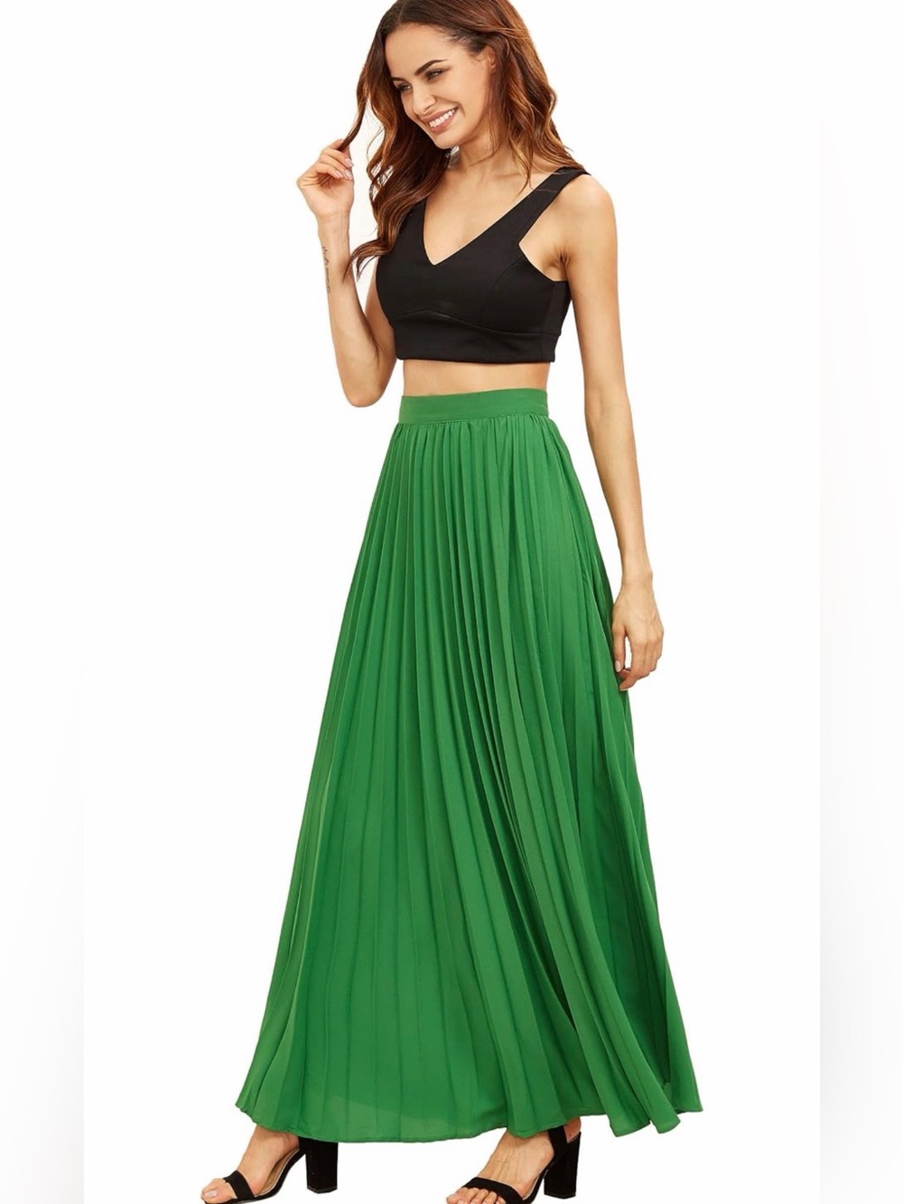 Amazon Green Pleated Maxi Skirt